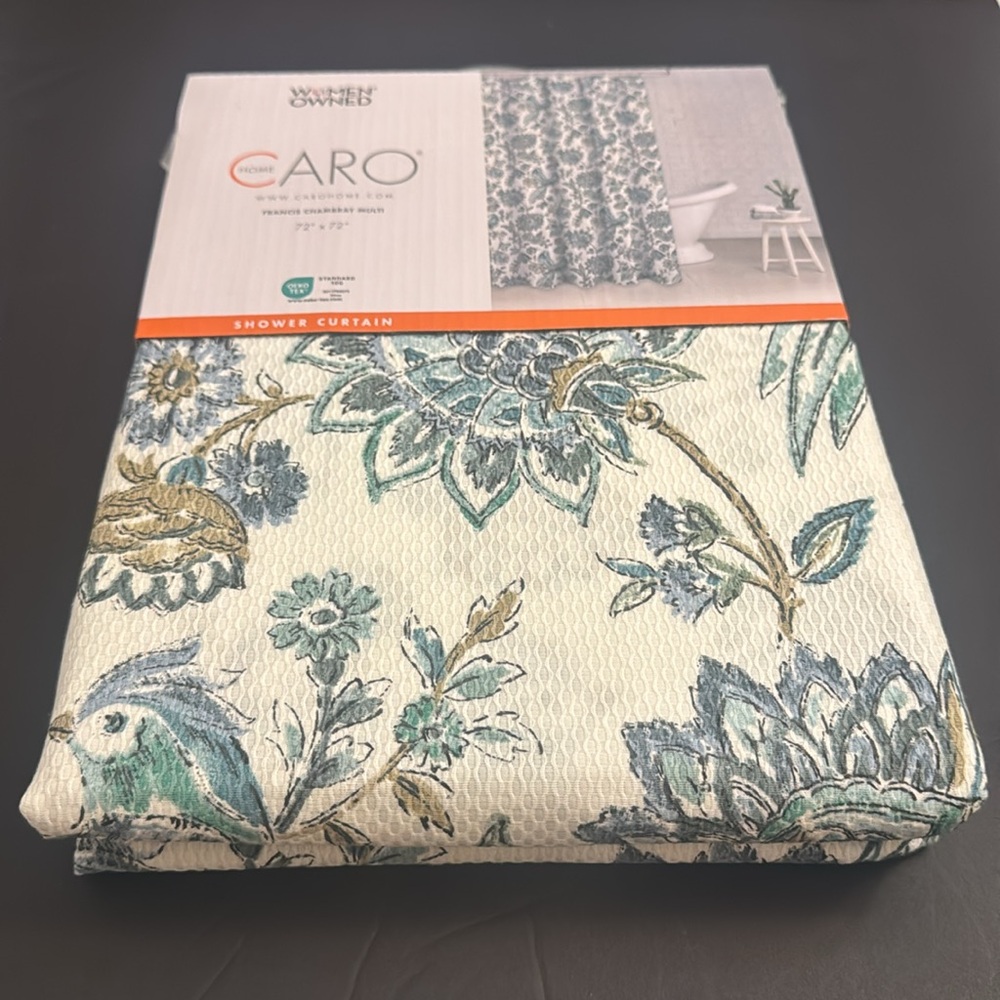 CARO HOME 100% Cotton Shower Curtain With Birds/Flower Design